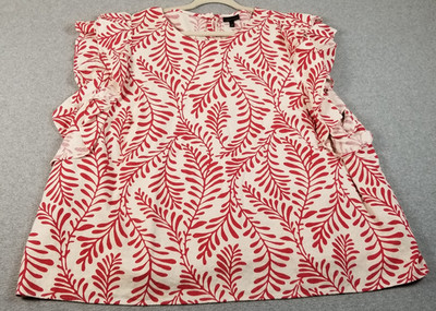 Who What Wear Top Women s 4X Plus Red White Leaf Print Short Flutter Sleeves Fun