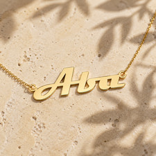 14K Gold Custom Name Necklace, Personalized Nameplate Necklace, Retro Glam
