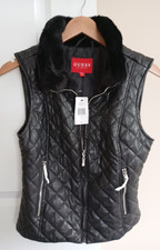 New Guess Vest F-Zip Faux Fur Trim Pockets Women Medium Quilted City Fashion