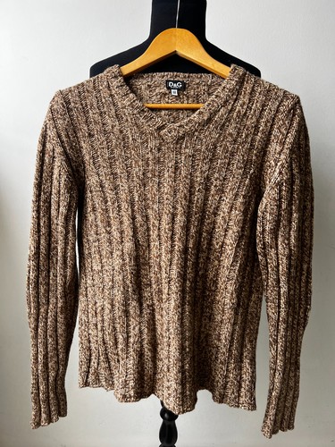 Dolce Gabbana Sweater Mens V-Neck Knit Brown Size 32/46