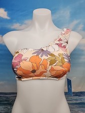 NWT Cupshe One Shoulder Orange Pink Floral Bikini Top Womens Size Large