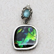 Agate Necklace Charm Top Silver Ammolite x Amazonite x Labradorite agete 24-159S