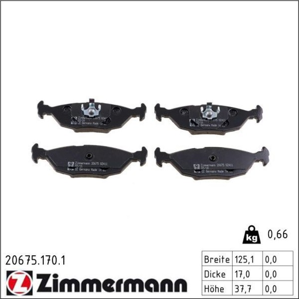 1X Zimmermann 20675.170.1 Bremsbelagsatz FüR BMW 3 5 6 7 Z1 E30 E28 E24 E23-image