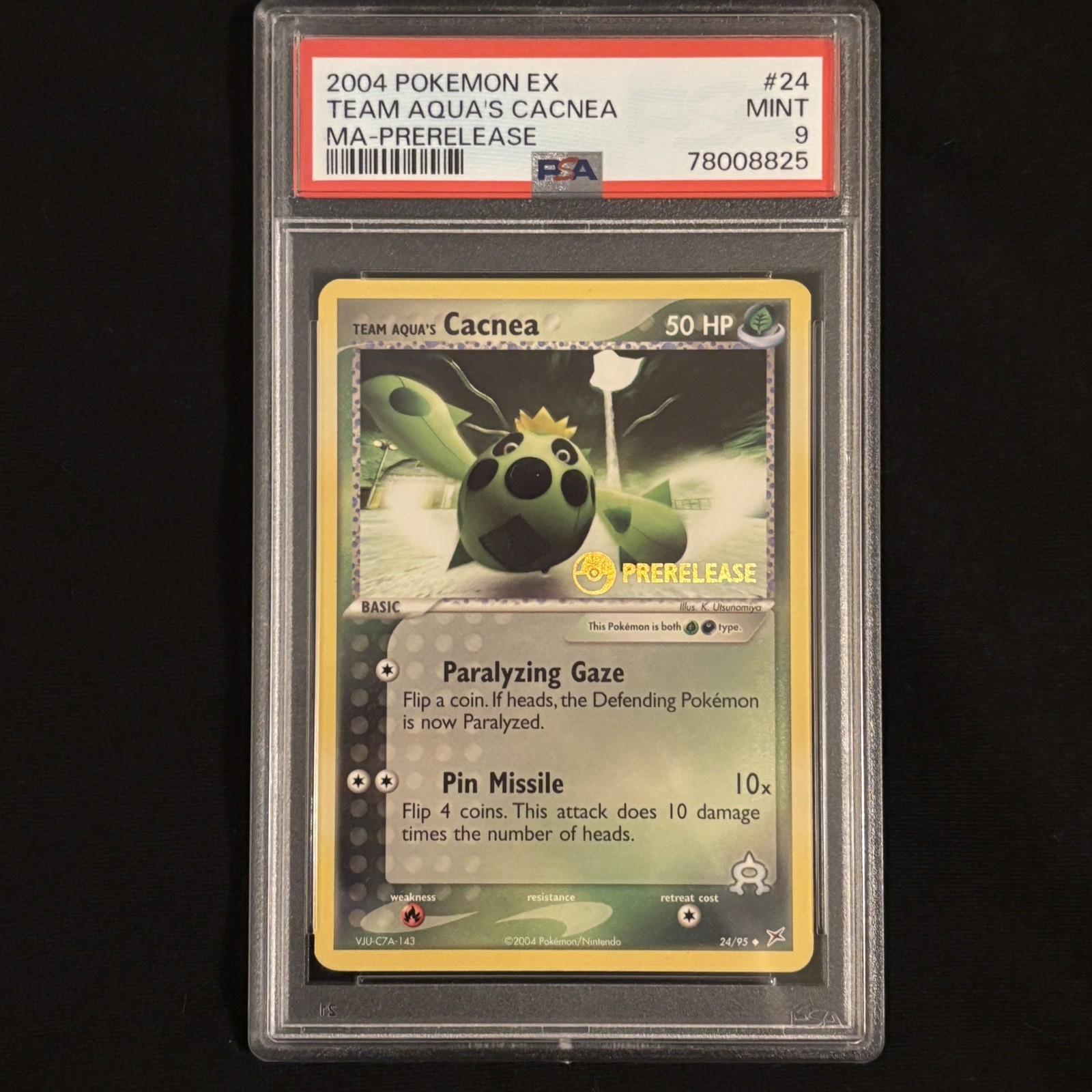 Team Aqua's Cacnea Prerelease 24/95 ex Team Aqua vs Team Magma 2004 PSA 9