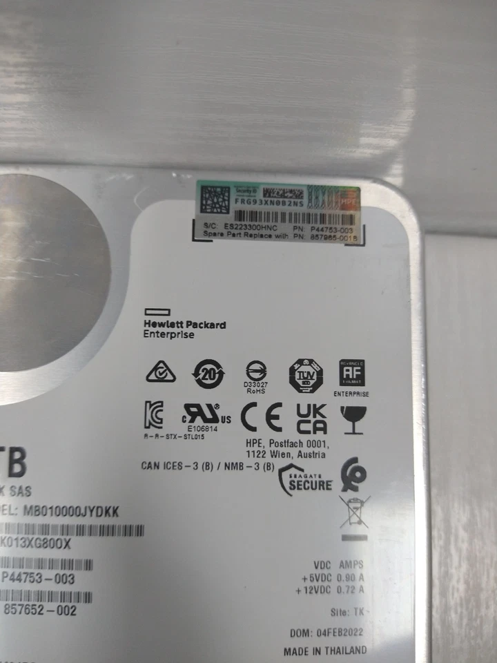 Hewlett Packard 10TB 7.2K SAS - MB010000JYDKK - ST10000NM015G - Hard Drive - Image 3 of 4