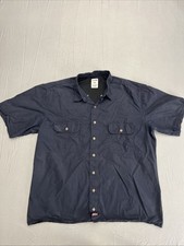 DICKIES Shirt Mens 2XL Blue Pockets Short Sleeve Button-Up Utility Ripstop