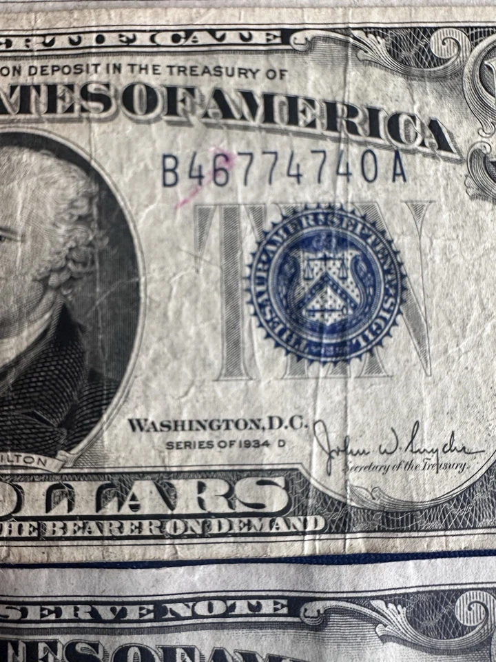 1934 A $10 NO. AFRICA - 1934A $10 "LGS" - 1934 D $10 SILVER CERTIFICATE - Image 4 of 4