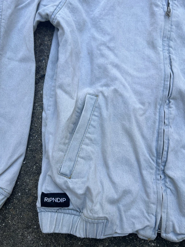 Ripndip Hugger Denim Chore Coat Jacket Size Large Pink Kitty Embroidered - Image 4 of 4