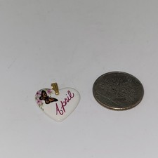 April Heart Shaped Kiln Fired Porcelain Metal Bail Pendant ONLY Butterfly