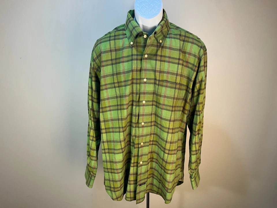 Robert Talbott Hombre Verde, Marrón y Negro Camisa Manga Larga a Cuadros Grande L Usada en Excelente Condición Foto 2 de 4