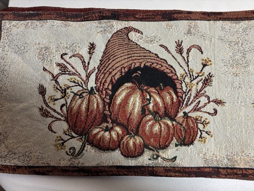 Fall Tapestry 72x13 Table Runner Pumpkins And Cornucopia - Picture 3 of 9
