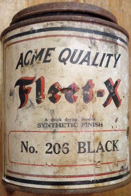 1930's-40's Acme Quality Fleet-X Paper Label #206 Black Paint Can W/Original Lid