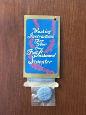 Vintage Replacement Blue Button & Yarn W/ Original Card & Washing Instructions