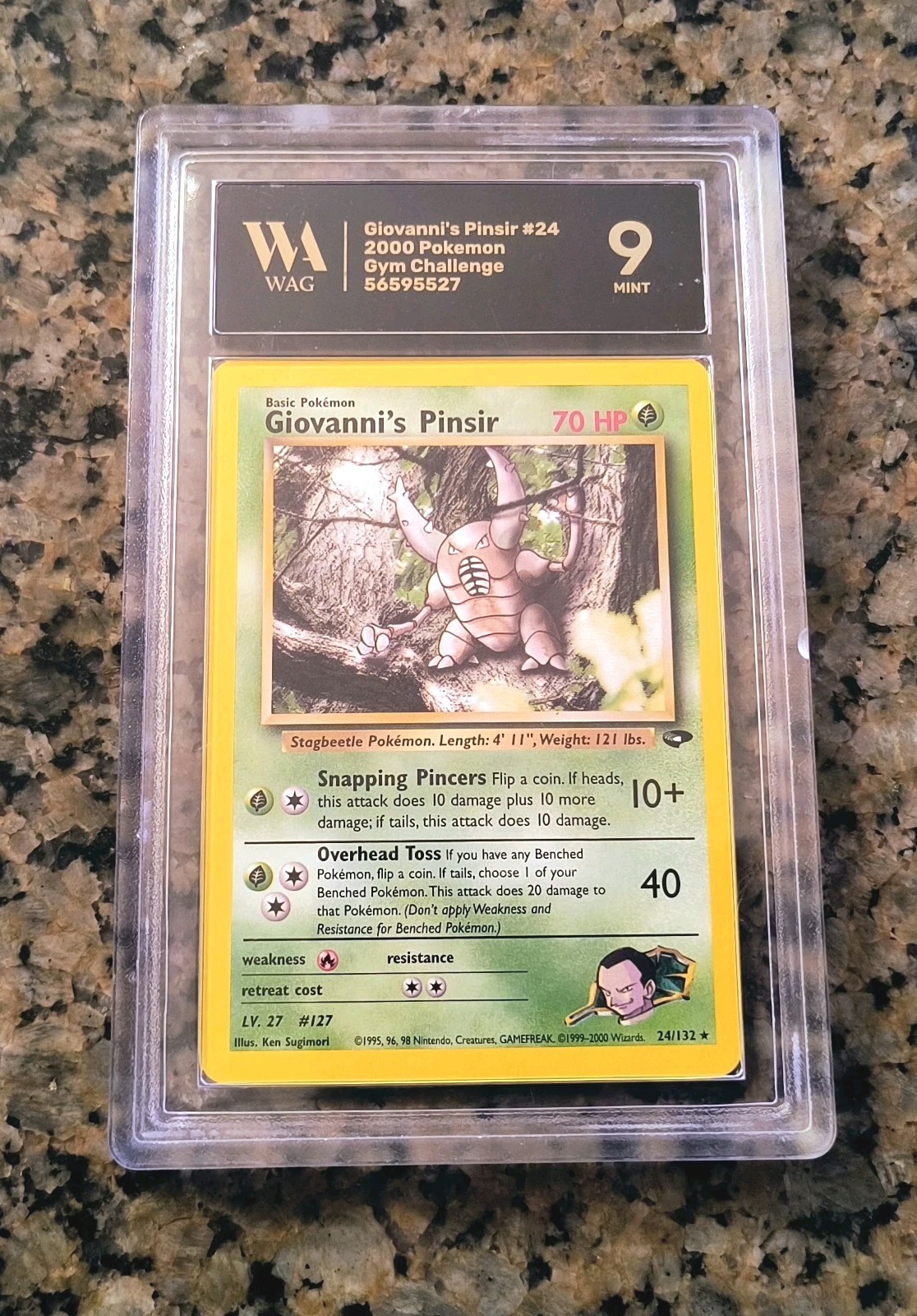 Giovanni's Pinsir Gym Challenge RARE Pokemon Card WAG 9 MINT Graded #24/132 2000