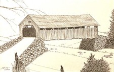 Covered Bridge Drawing/Watercolor - Farm - Farmer - DETAILED