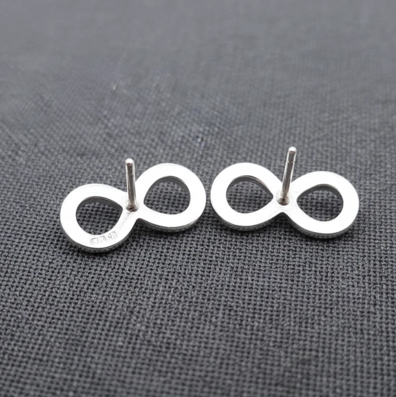 Cute Small Infinity Symbol Stud Gold Earrings Sterling Silver Everyday Jewelry - Image 4 of 4