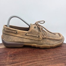 Twisted X Driving Moc Boat Shoes Women's 7M Brown Tan Leather Distressed Lace Up