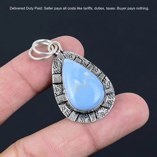 925 Sterling Silver Natural Owyhee Blue Opal Wife Engagement New Pendant Jewelry