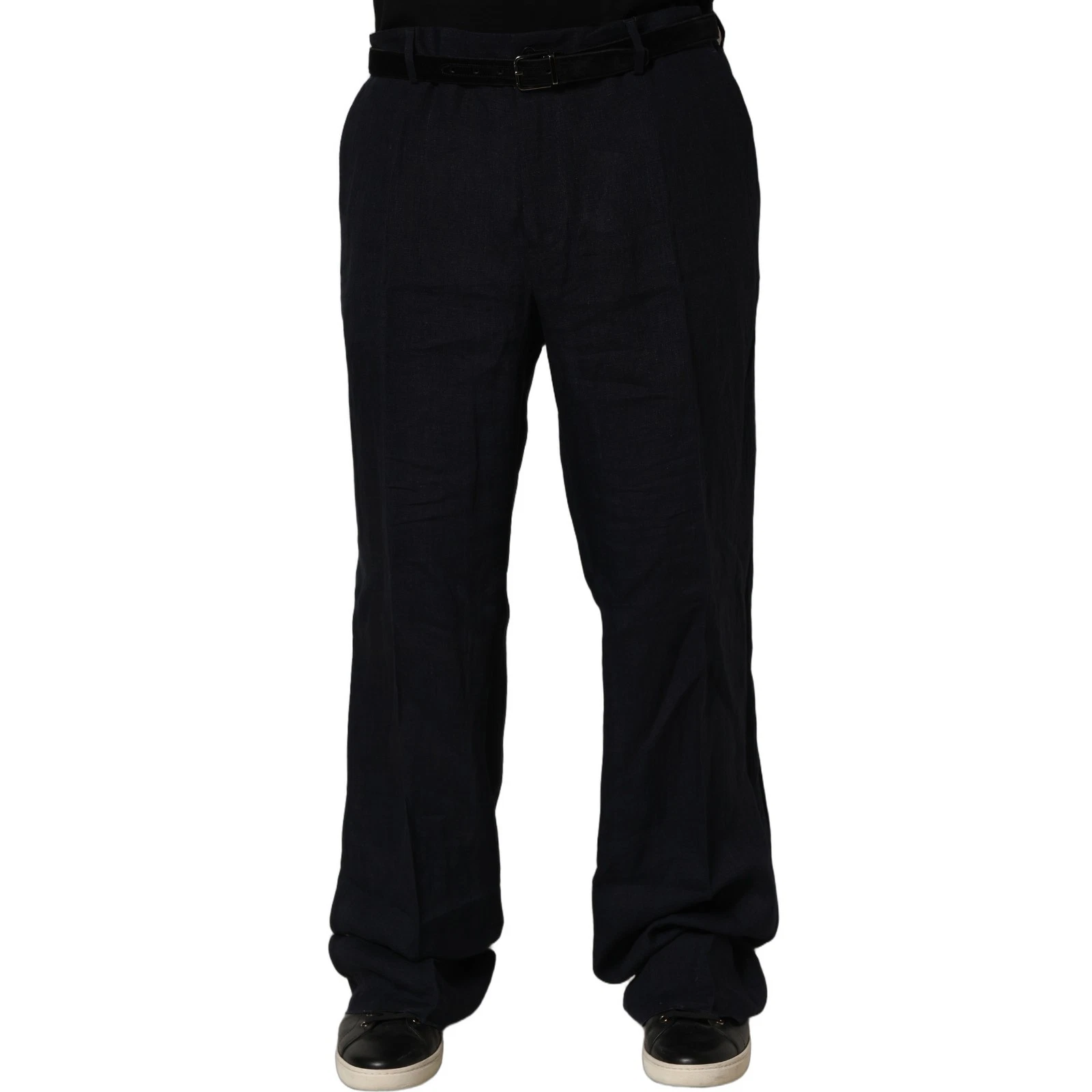 DOLCE & GABBANA Pants Black Linen Straight Leg Dress Trouser IT54/W40/XL 1130usd