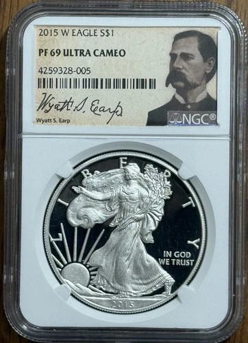 2015-W Proof American Silver Eagle NGC PF69 Ultra Cameo Wyatt S. Earp Label 1 oz