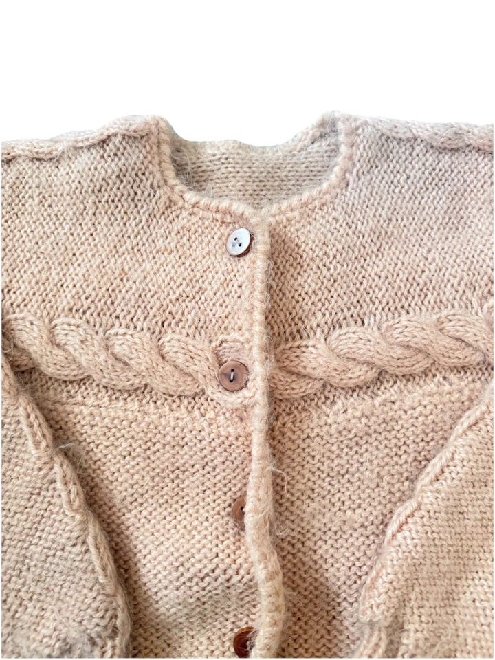 Vintage Handmade Crotchet Yarn Wooden Button Cardigan Braided Size Med Peach - Image 2 of 4