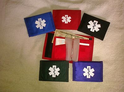 Nylon bifold Medical Wallets, colors, black, green, red, blue and purple