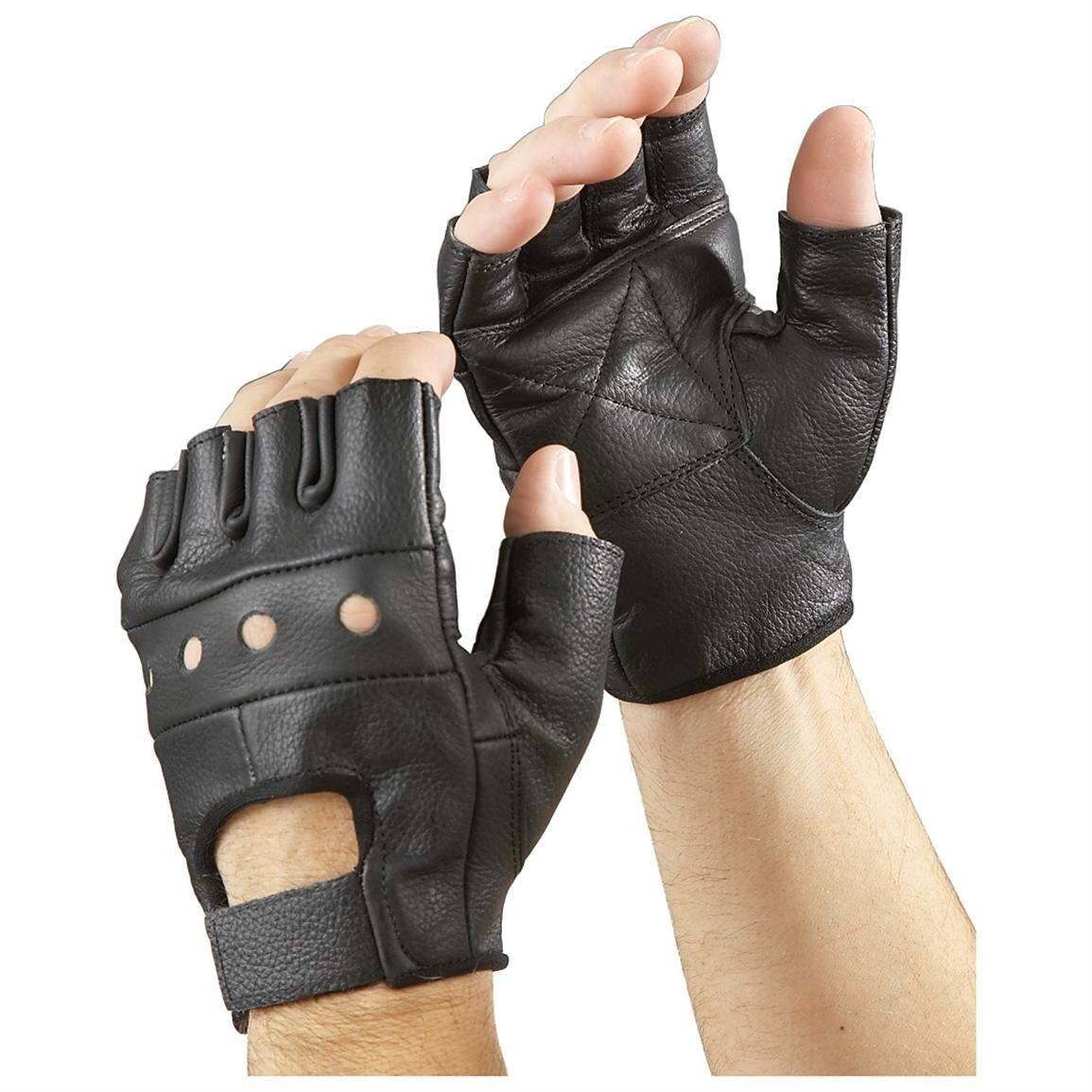 Men's Motorcycle Fingerless Gloves Leather Half Finger Driving