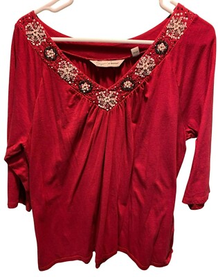 Stylish Red Top With Beaded Embellishments By Avenue Size 14/16