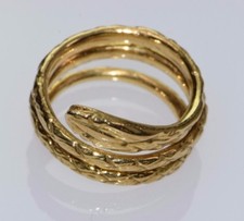 18K Yellow Gold Coiled Snake Style Ring, size Adjustible