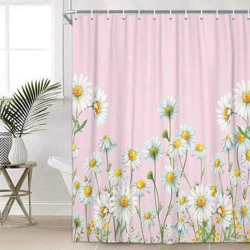 Cute Daisy Art Flower Shower Curtain Garden Waterproof With 12 Hooks Extra Long - Picture 2 of 20