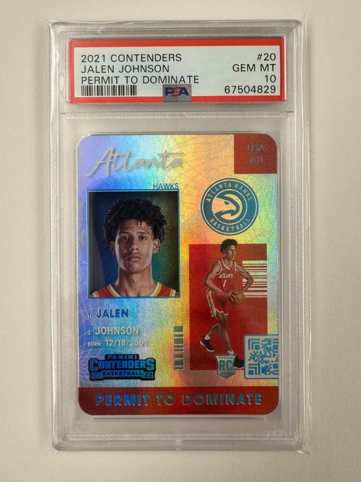 2021-22 Panini Contenders Jalen Johnson Permit to Dominate SSP Rookie PSA 10