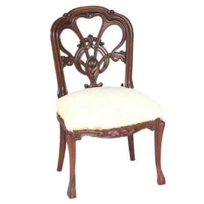 Antique French Art Nouveau Mahogany Upholstered Side Chair 1900