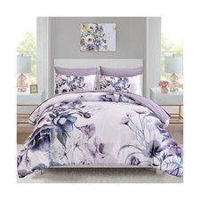 Luxudecor Floral Comforter Set Queen Size 7 Piece, Purple Flower Bed in a Bag...