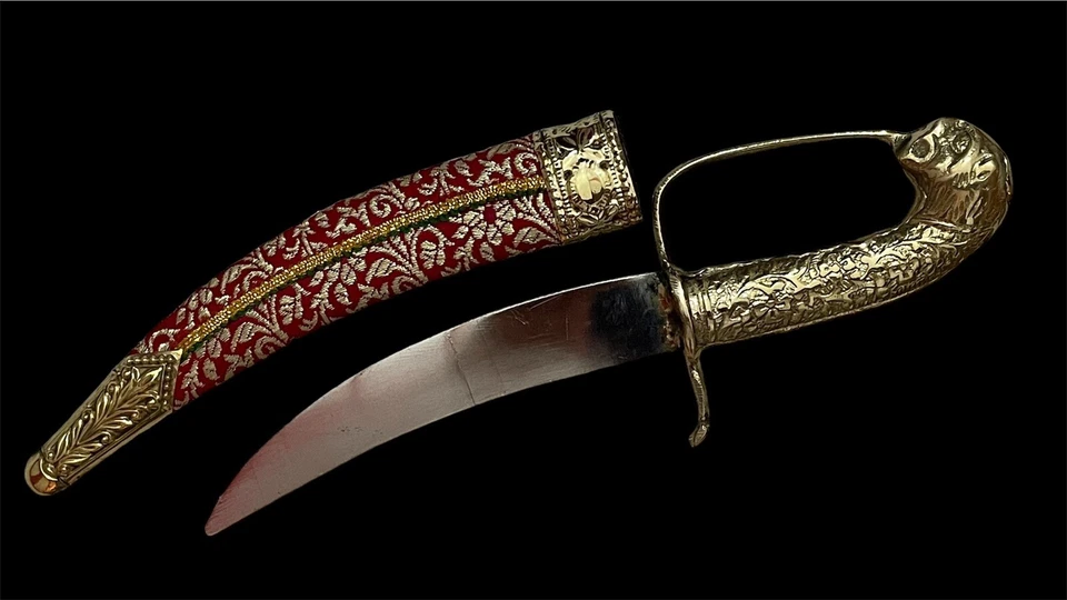 Rosto de leão sikh Kripan cerimônia de casamento bainha gravada esculturas latão 10” - Imagem 3 de 4