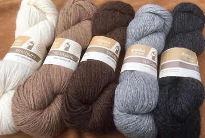 Weiches Alpaka Strickgarn 100% Alpakawolle im 100g Strang in Naturfarben