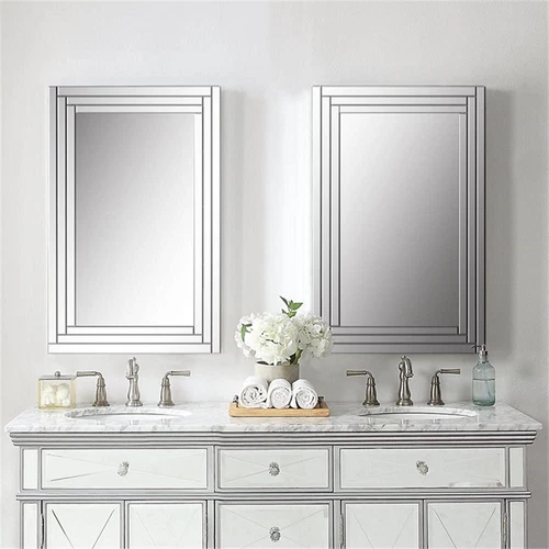 Uttermost Alanna Glass and MDF Wood Frameless Vanity Mirror in Gray - Picture 6 of 8