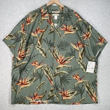 Vintage Paradise Found Shirt 3XL Green Floral Lightweight Hawaiian USA Button Up