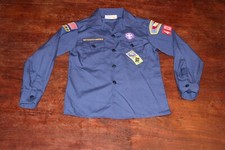 Boy Scouts of America BSA Youth Shirt Blue Medium Sewn Patches Long Sleeve