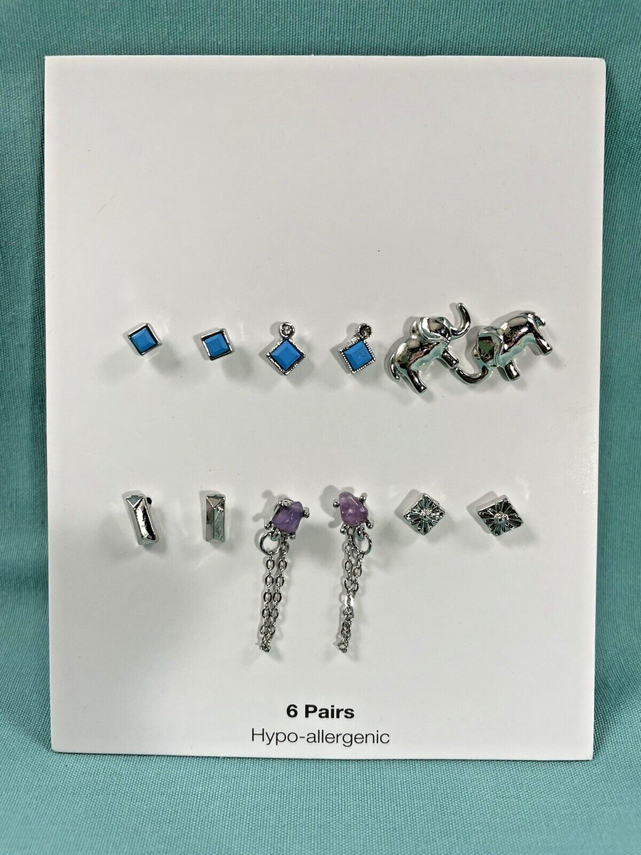 Time and Tru Hypo-allergenic Pairs Silver Stud Earrings Elephant  Turquoise NIP