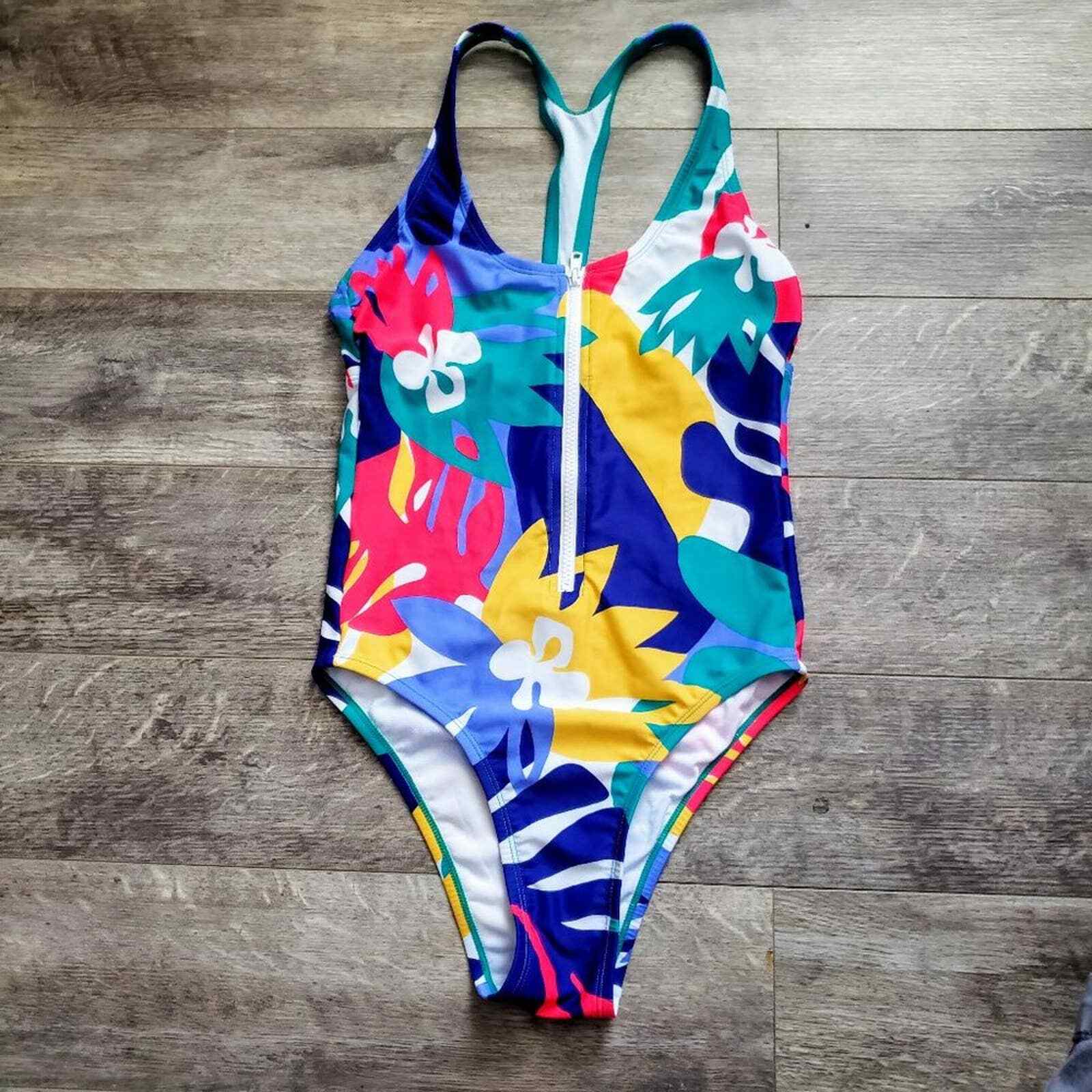 JoyLab T Back One Piece Palm Leaf Swimsuit M Gem