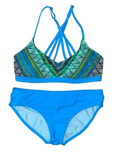 PrAna Printed Two Piece Crossback Swimsuit Bikini Cyra Top Ramba Bottoms Sz M