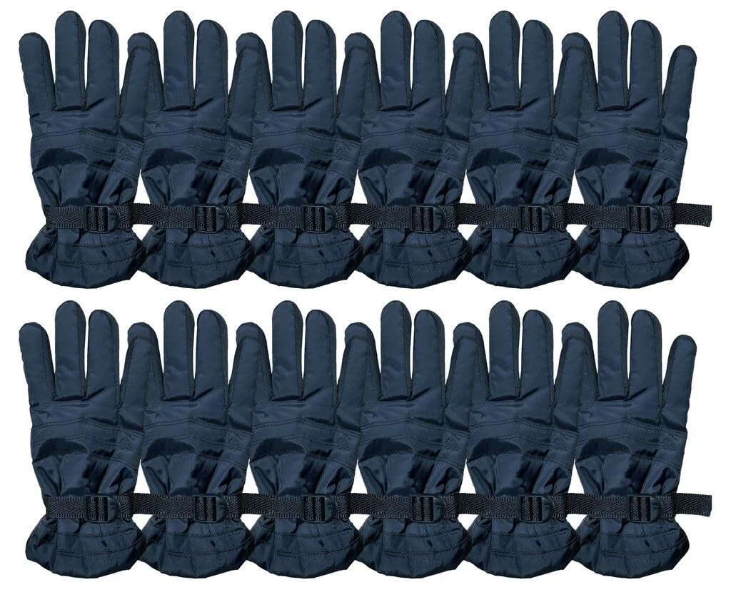 12 Pack of Men Winter Ski Gloves Fleece Lined Strap Water Resistant- Assorted