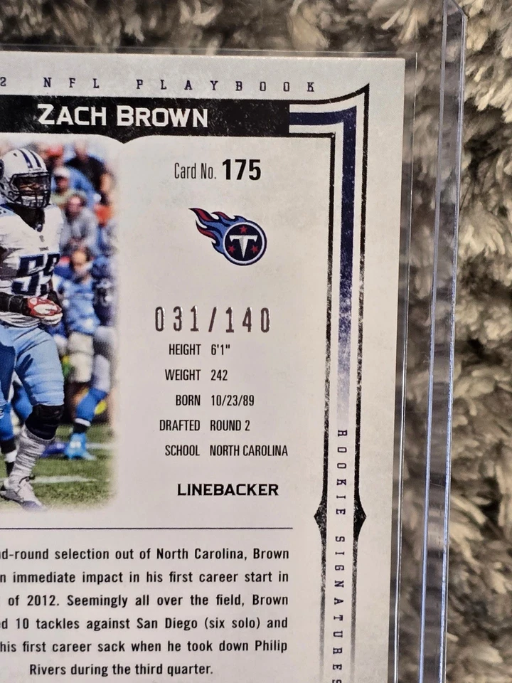 2012 Panini Playbook Rookie Signatures #175 Zach Brown Rookie Auto RC /140 - Image 3 of 3