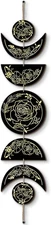 BBTO Boho Moon Phases Wall Art, 31" Wooden Stars Decoration w/ Black Gold Accent