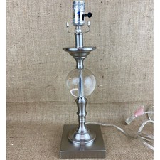 Crystal Glass Ball Orb and Silver Metal Table Lamp Base