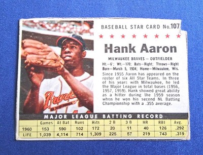 1961 Post - Hank Aaron #107 Hand Cut
