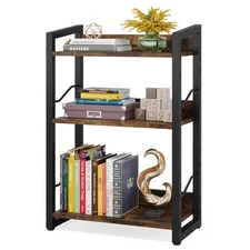 Hosfais Book Shelf Small Bookshelf: 3-Tier Wood Bookcase Industrial Bookshelf