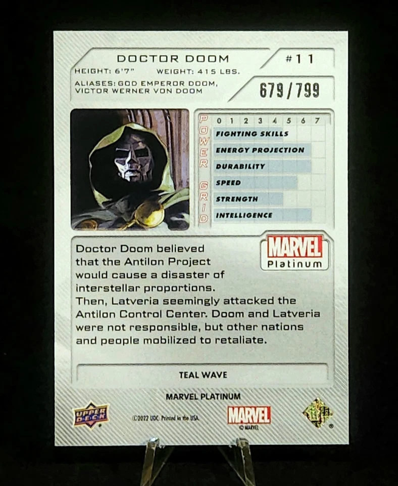 UD Upper Deck Marvel Platinum Teal Wave /799 Doctor DOOM ~ DR DOOM #'D CARD! 🔥 - Image 3 of 3