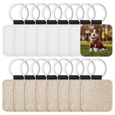 Equsion 16 Pcs Sublimation Blanks Keychain Glitter PU Leather Keychain Heat T...