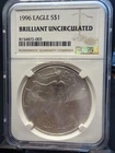 1996 Silver Eagle NGC Brilliant Uncirculated Key Date 1oz .999 Fine Silver ASE